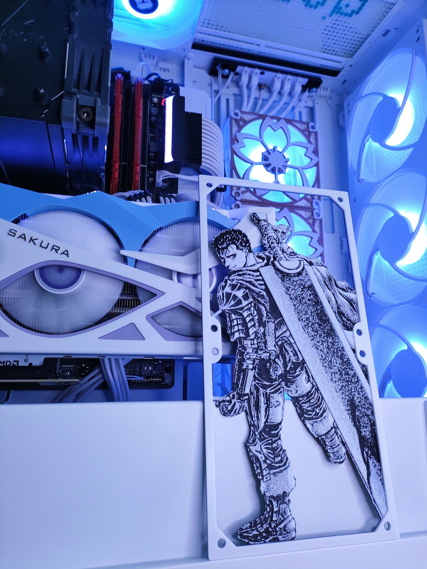 Guts - Berserk - 240mm - Fan Shroud / Cover / Grill - Custom 3D Printed - Gaming PC Accessory - Manga Setup - Tri Color - Dragon Slayer