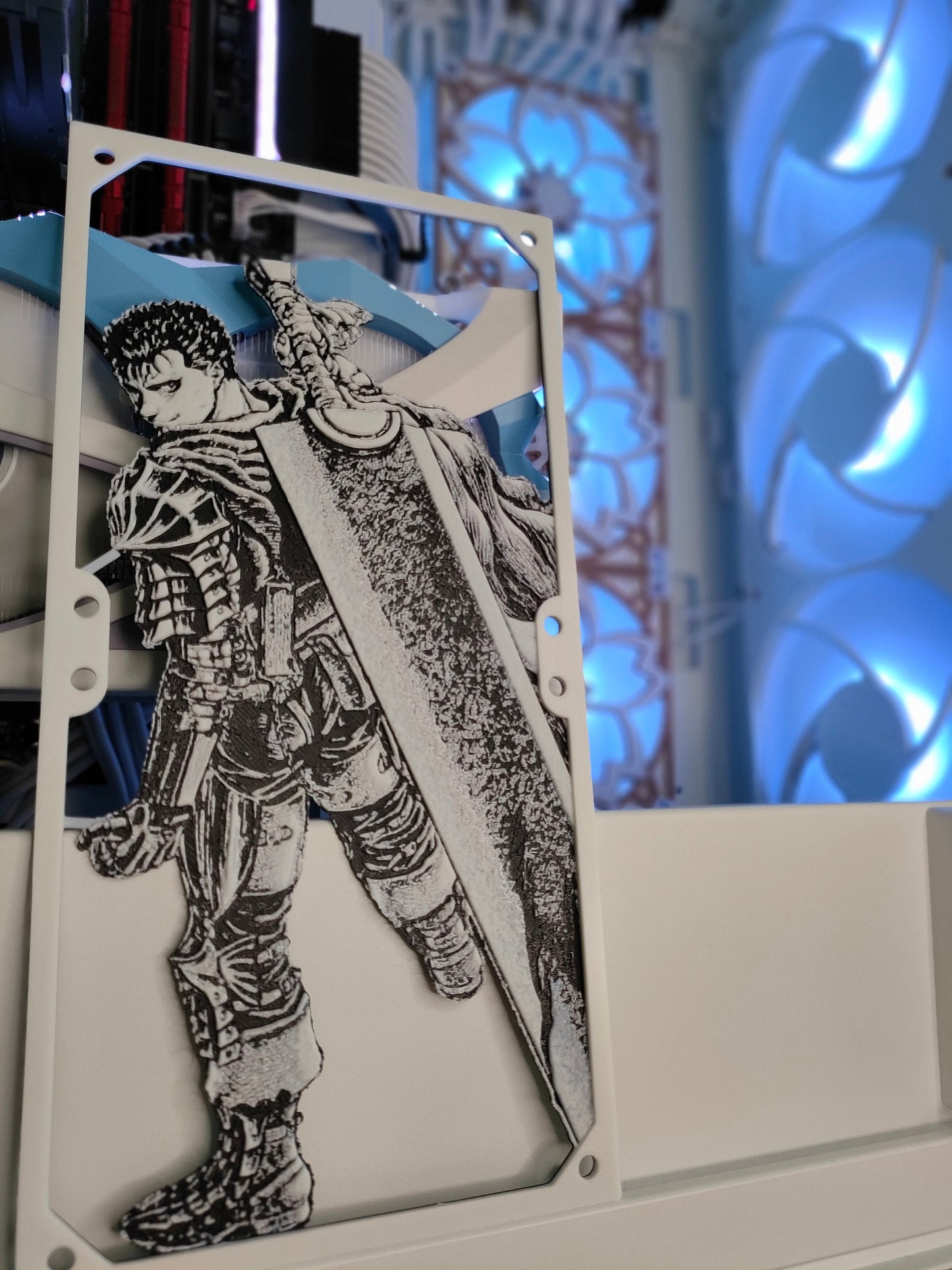 Guts - Berserk - 240mm - Fan Shroud / Cover / Grill - Custom 3D Printed - Gaming PC Accessory - Manga Setup - Tri Color - Dragon Slayer