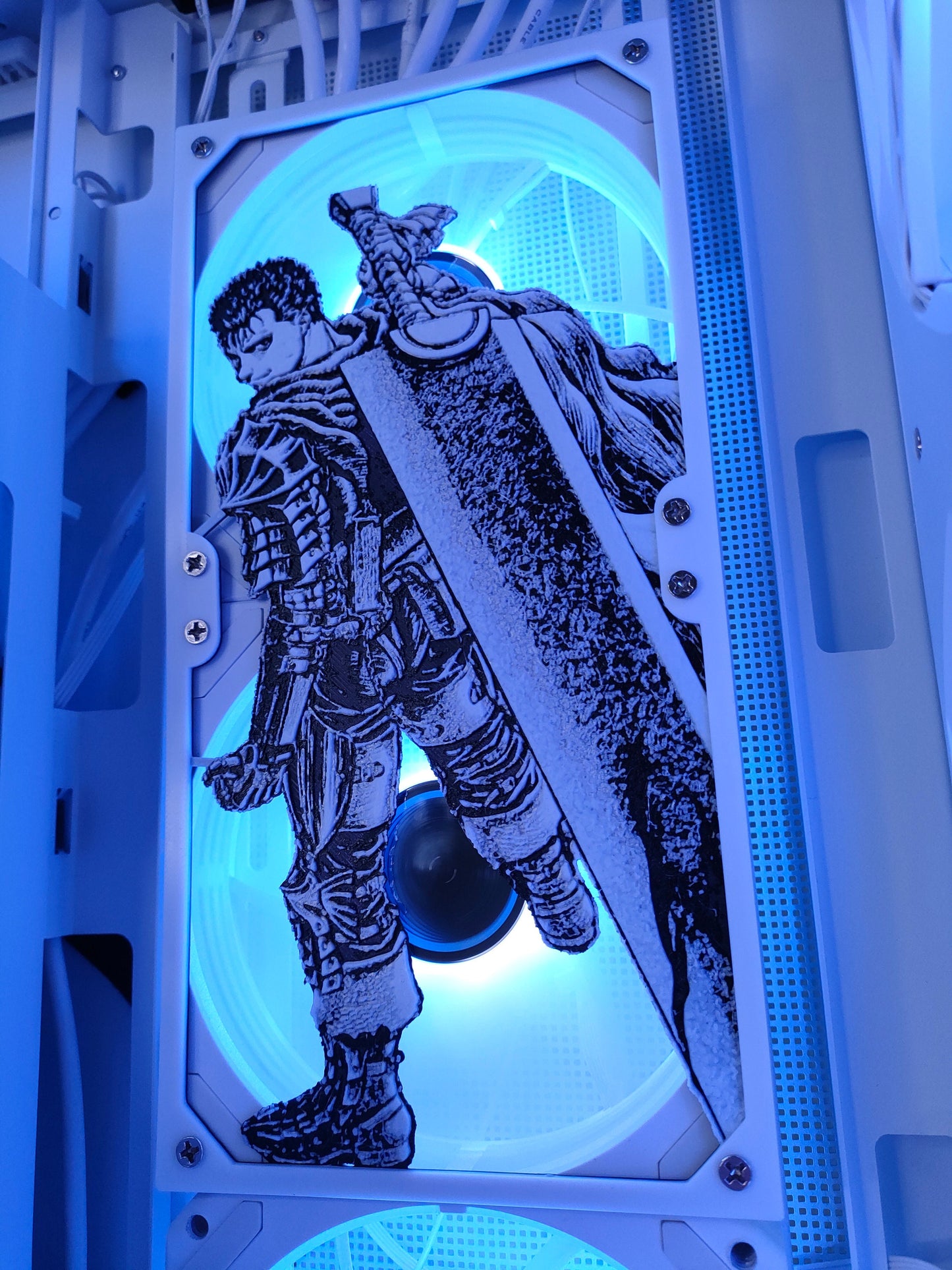 Guts - Berserk - 240mm - Fan Shroud / Cover / Grill - Custom 3D Printed - Gaming PC Accessory - Manga Setup - Tri Color - Dragon Slayer