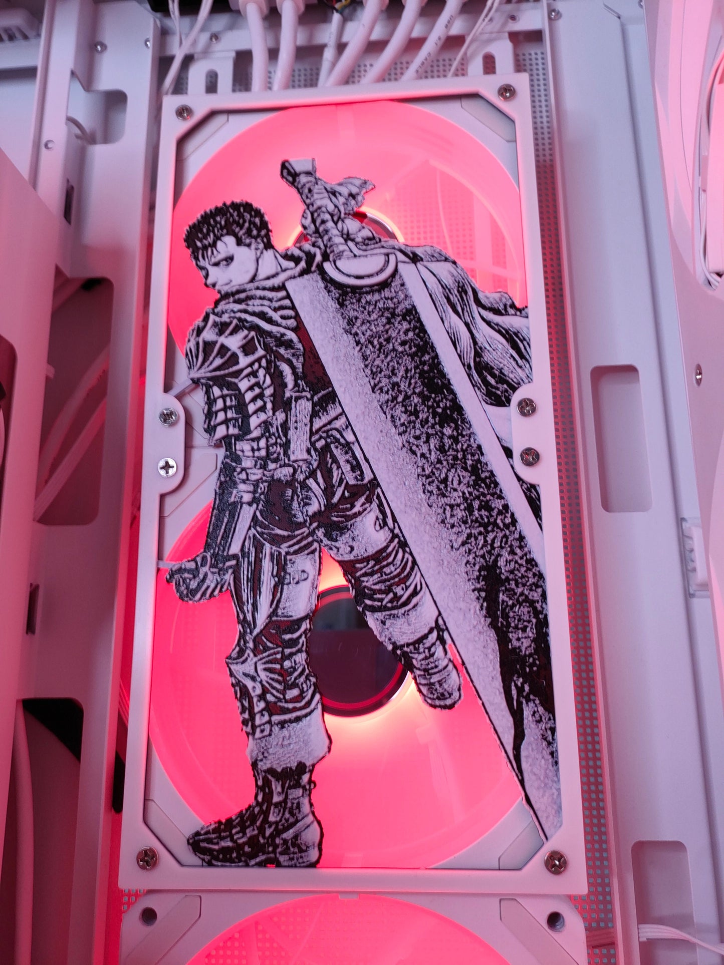 Guts - Berserk - 240mm - Fan Shroud / Cover / Grill - Custom 3D Printed - Gaming PC Accessory - Manga Setup - Tri Color - Dragon Slayer
