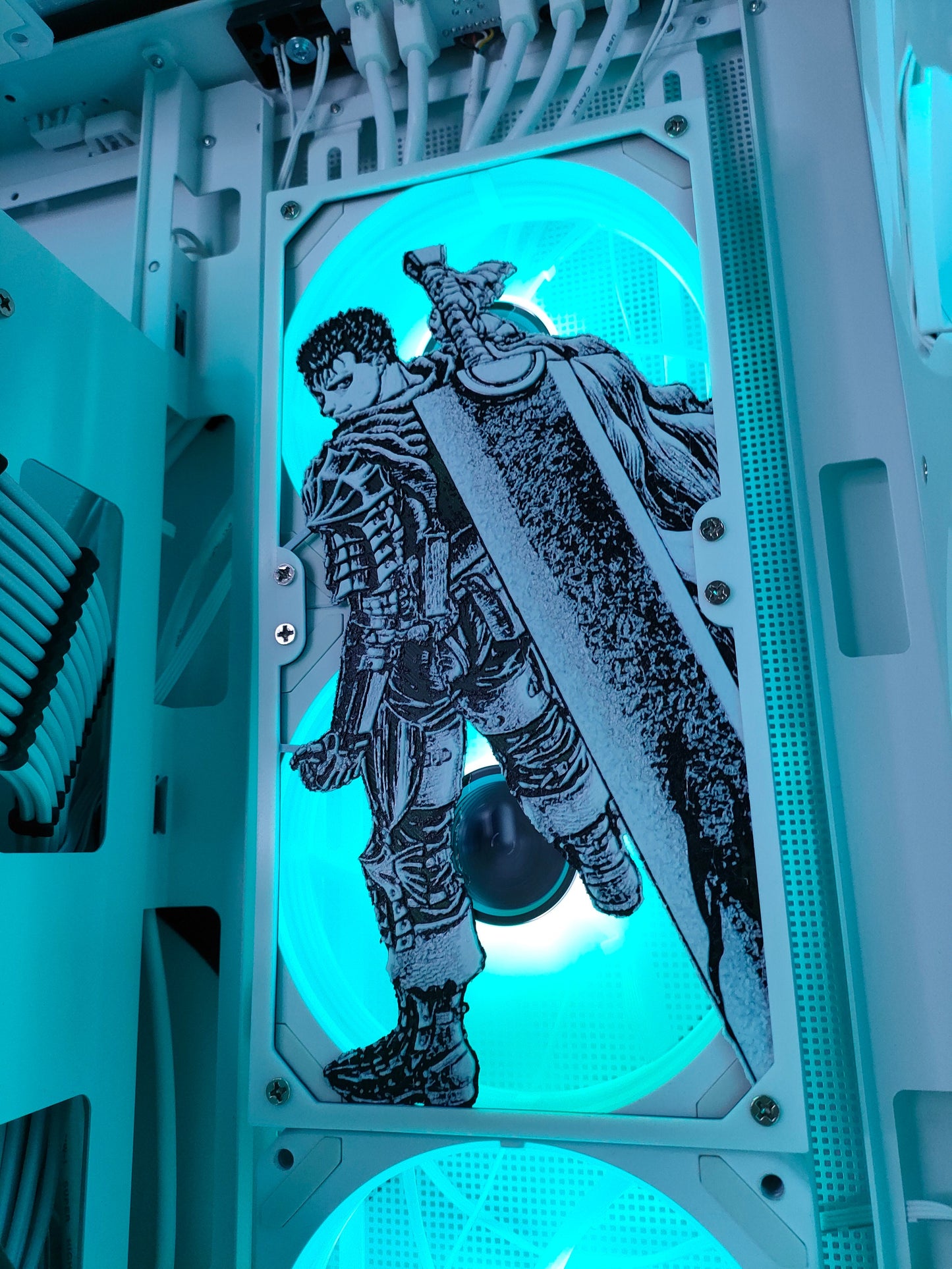 Guts - Berserk - 240mm - Fan Shroud / Cover / Grill - Custom 3D Printed - Gaming PC Accessory - Manga Setup - Tri Color - Dragon Slayer