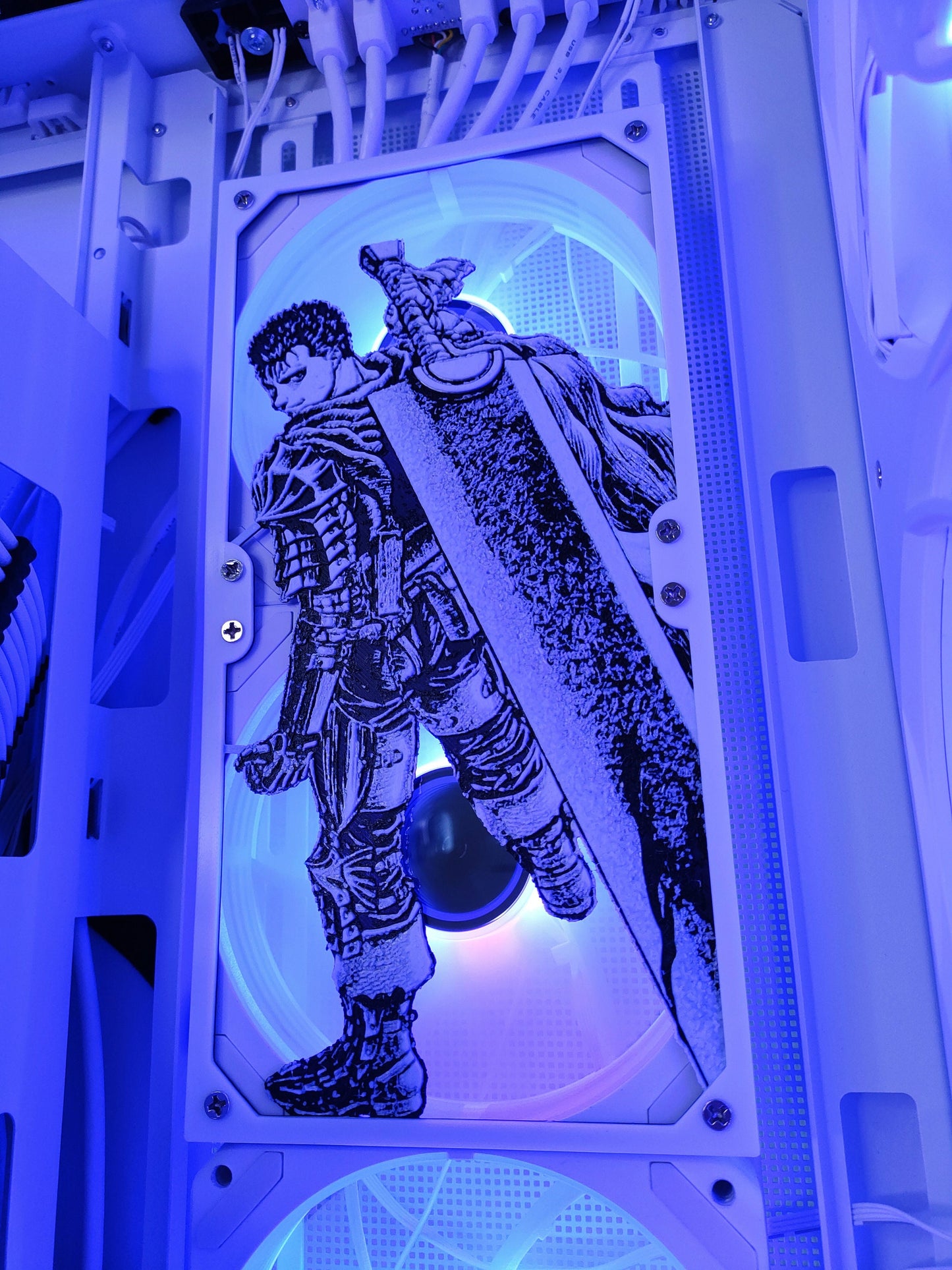 Guts - Berserk - 240mm - Fan Shroud / Cover / Grill - Custom 3D Printed - Gaming PC Accessory - Manga Setup - Tri Color - Dragon Slayer