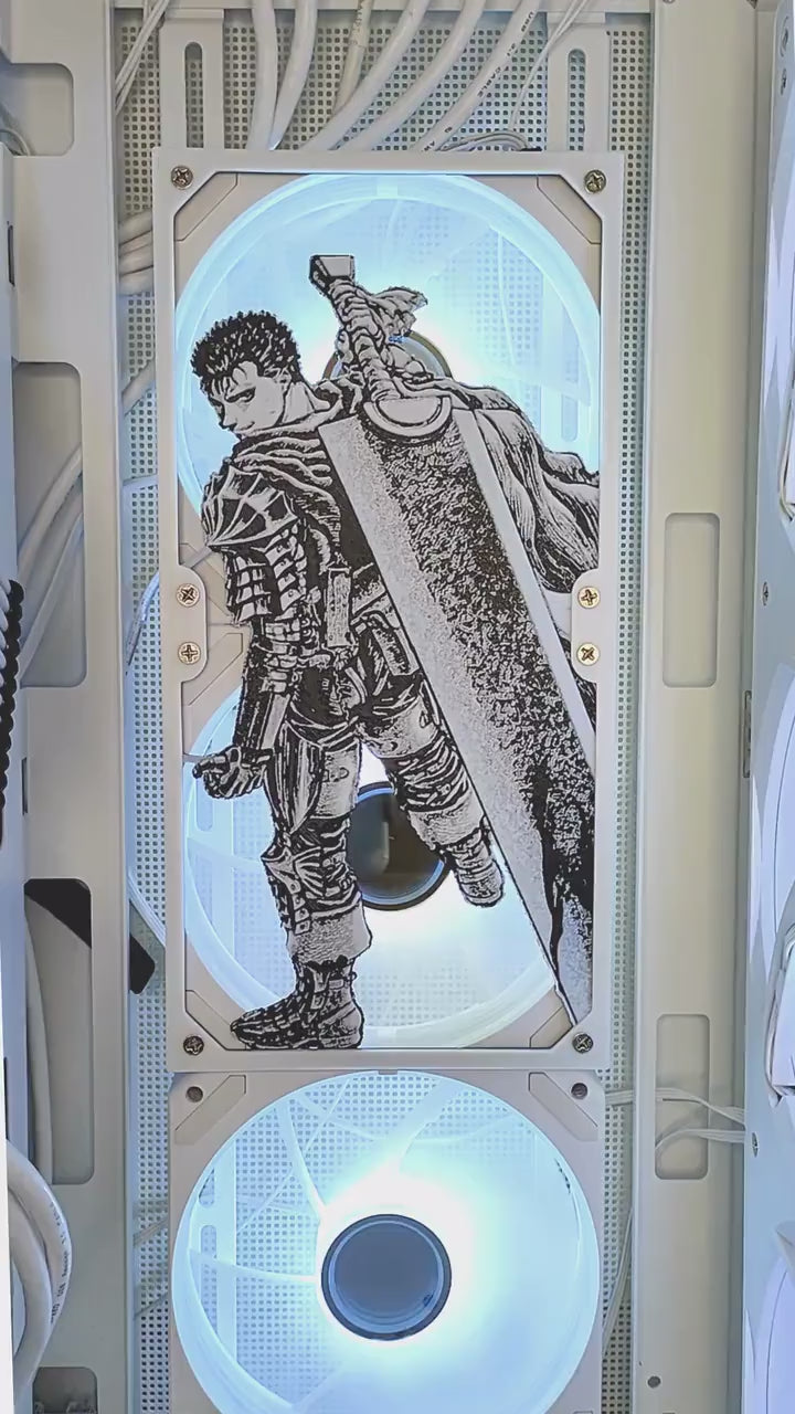 Guts - Berserk - 240mm - Fan Shroud / Cover / Grill - Custom 3D Printed - Gaming PC Accessory - Manga Setup - Tri Color - Dragon Slayer